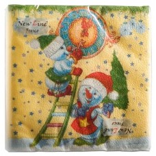 Салфетки двухслойные 33х33 New Line FRESKO, 20 листов НГ, СНЕГОВИЧКИ-ЧАСОВИЧКИ