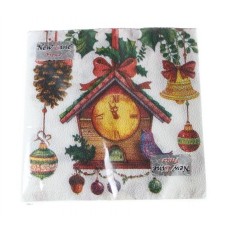 Салфетки двухслойные 33х33 New Line FRESKO, 20 листов НГ, ЧАСИКИ