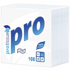 Салфетки бумажные 24х24, 100 штук, целлюлоза, "PROtissue", 1 сл., белые