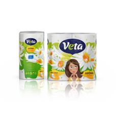 Бумага туалетная двухслойная "VETA AROMA"  на втулке, ароматизированная, 1х4 рулона РОМАШКА