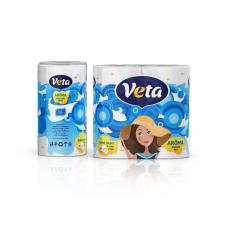 Бумага туалетная двухслойная "VETA AROMA"  на втулке, ароматизированная, 1х4 рулона МОРСКОЙ БРИЗ